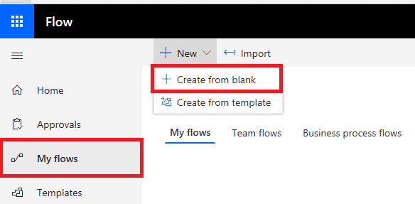 This image demonstrates how to create a Flow in Microsoft Office 365