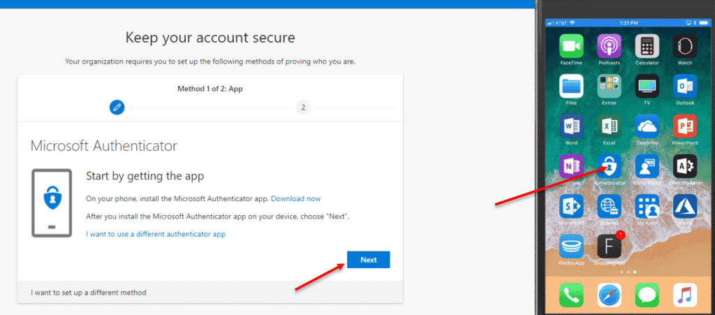 A photo showing where to find the control panel to set up security defaults and conditional access through your mobile device. 